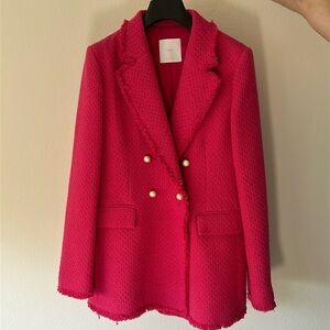 Mango Quintin Tweed Blazer Pinn Pearl Button Size M